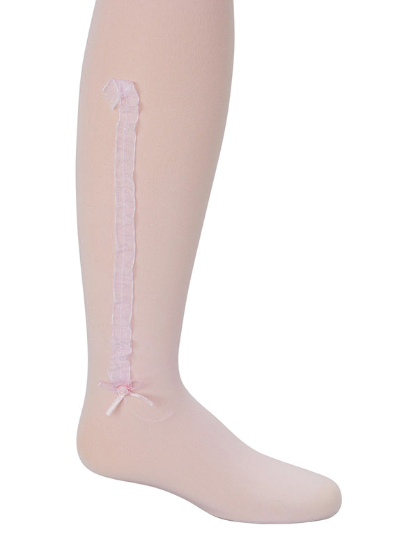 Girls Pink Solid Color Frilly Trim Detail Footed Tights 8-15 - SophiasStyle.com